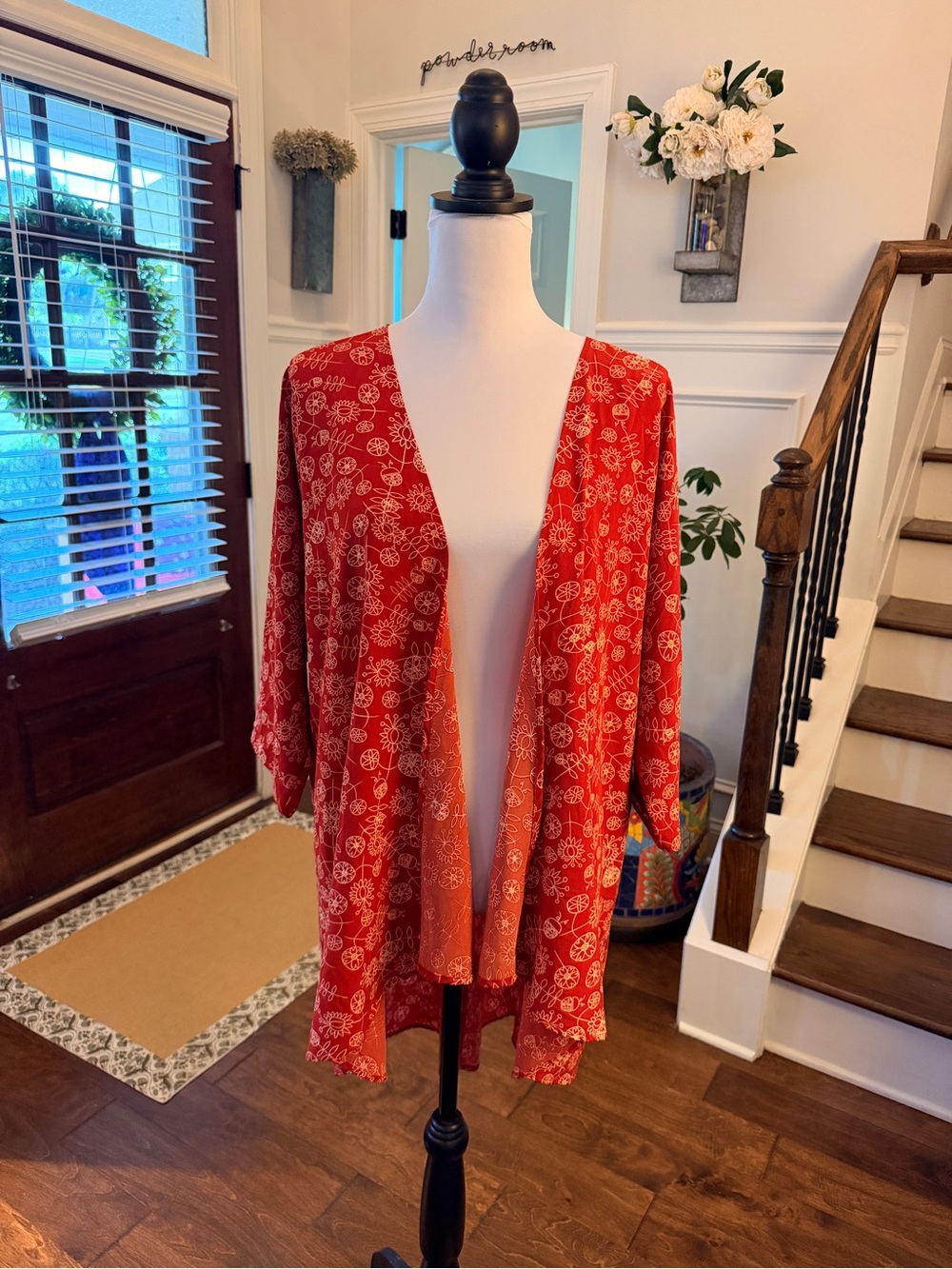 LuLaRoe NWOT Lindsay Rust and Cream Floral Open-Front Kimono
